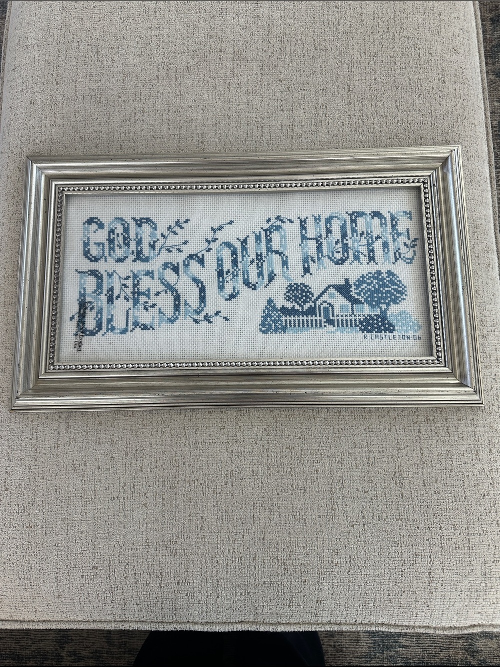 Vintage 2006 Signed Finished Cross Stitch Sampler - “God Bless Our Home”